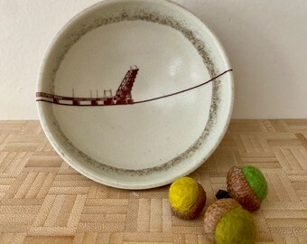 Small Bowl Artisan Made by Michelle Phaneuf Ceramics Trinket Dish Porcelain Crook Point Bridge in Rhode Island