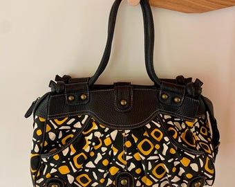 Limited Edition Mod Fabric Purse Satchel Handbag Shoulder Bag with Faux Leather