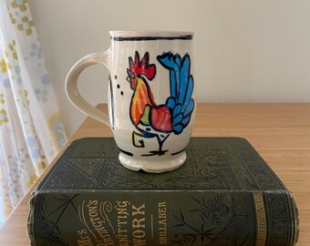 HonestWorks Infamous Rooster Red Mug Handcrafted Wheel Thrown Studio Pottery Signed