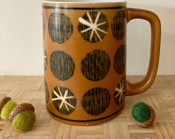 Mug Vintage Mid Century Modern Ceramic Cup Retro with Polk Dots and Stars Midcentury