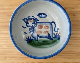 M.A. Hadley Soup Bowl Cow Country Scene Pattern Mary Alice Hadley Vintage Original Signed Pottery 5”