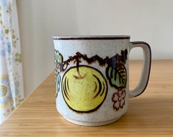 Japanese Stoneware Mug Vintage Apple and Blossoms Speckled Made in Japan Otagiri or Otagiri Style