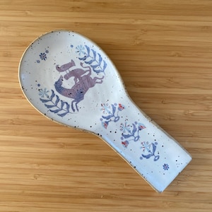 Anthropologie Maria Lena Ceramic Spoon Rest: Zebra, Monkey, Bird Folk Art Design image 1