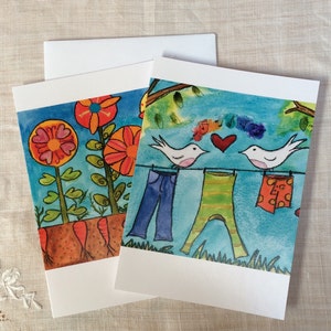 Lot de 6 cartes d'amour Jardin et blanchisserie sur papier recyclé par Fern House Studio