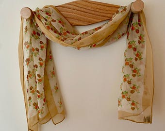 Vintage Silk & Rayon Chiffon Scarf Glentex Made in Japan Circa 1950s Floral Pattern Rolled Hems