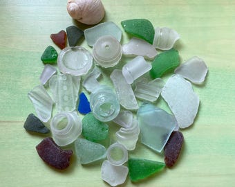 Maine Sea Glass Seaglass Multicolored Lot of 32 Pieces Authentic Foraged Beachglass Real Seaglass