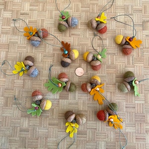 Felt Acorn Ornaments: Earthtone Wool Leaves, Set of 6