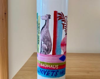 Kate Spade Thermal Mug Bookshelf Bauhaus Sonnets 16 oz BPA Free Acrylic Hot Cold Drink Bottle