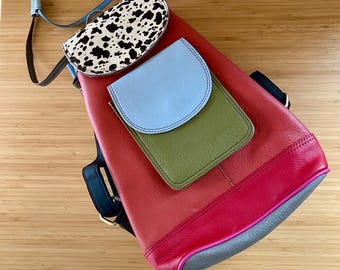 Soruka Designer Backpack Lightweight Recycled Leather Blake Style Colorblock Bag