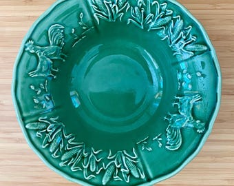 Bordallo Pinheiro Hen & Rooster Bowl Portugal Majolica Coupe Veggie Corn Chicken Rooster Embossed Portuguese Tableware 7.5”