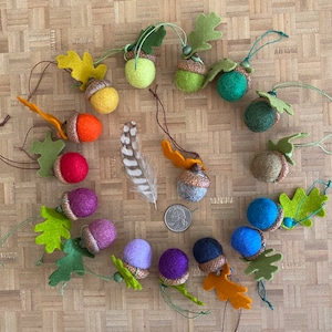 10 Felt Acorn Ornaments with Wool Felt Leaves Ten 2cm Set of 10
