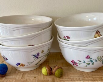 Bowls Set of 6 Desert Bowls with Bees, Butterflies and Flowers Vintage Style by Nantucket Home