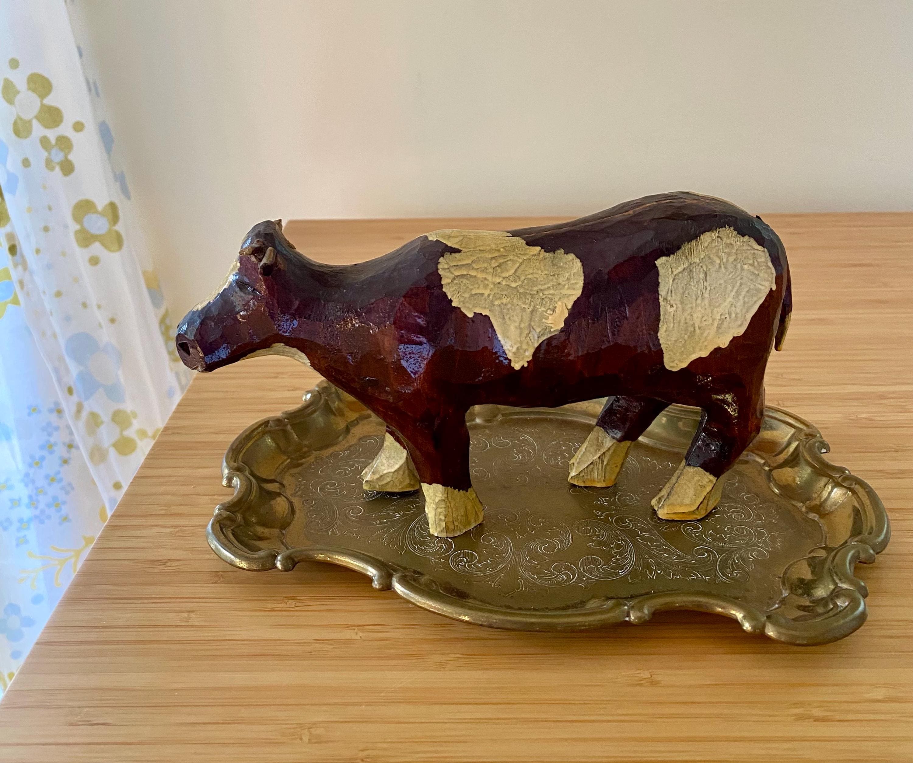 Carved Wooden Cow Vintage - Etsy