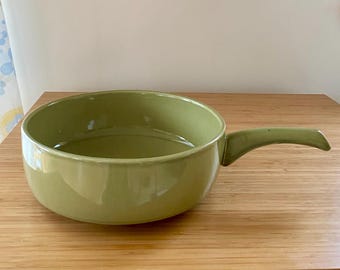 Vintage USA Pottery Fondue Pot Ceramic Avocado Green