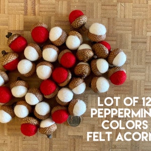 Felted Acorns: Peppermint Holiday Decor, Natural Bowl Filler (Lot of 12, 1.5cm size)