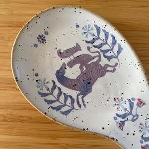 Anthropologie Maria Lena Ceramic Spoon Rest: Zebra, Monkey, Bird Folk Art Design image 2