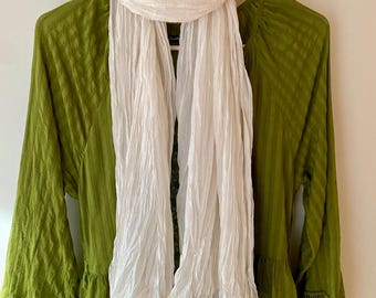 Silk Scarf White / Cream Crinkled Texture 62” long Elegant