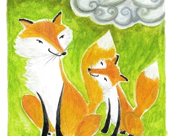 CARDS Two Foxes Card Set of 5 recycled paper artisan notecards by Fern House Studio