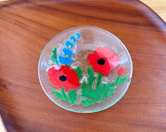 Slumped Glass Trinket Dish / Bowl with Poppy Floral Pattern