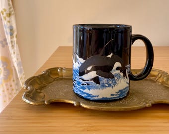 Otagiri Orca Whale Mug Vintage Black Japanese Made in Japan