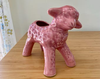 Vintage Pink Lamb Planter Ceramic Plant Pot Midcentury Kitsch Kitschy Goodness