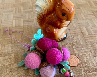 Felt Acorn Cluster Ornament Pinks with Wool Felt Oak Leaves One Ornament Sold per ornament