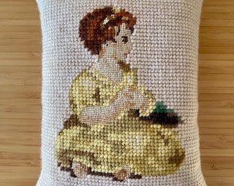 Needlepoint Pine Pillow Tapestry Wool Decorative Accent Throw Pillow Cottagecore