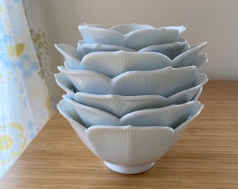Vintage Lotus Shaped White Porcelain Bowls Small 4.25” and Medium 5.75” Size
