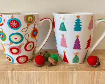 Mug Set Christmas Mugs Set of 2 Holiday Mugs by PDD Bone China 14 ounce