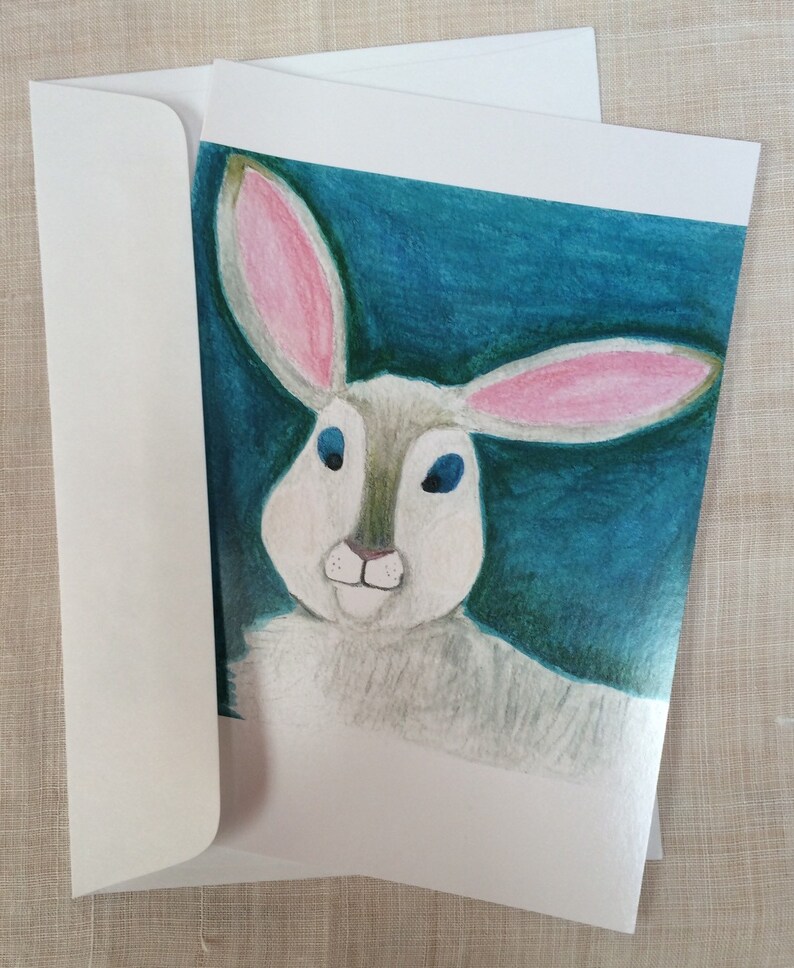 CARDS Bunny Card Set recycled paper artisan cards Set of 5 Rabbit design easter spring card image 2