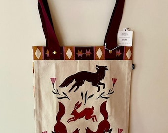 Folktale Tote Bag Cotton Canvas with Foxes Hare Wolf Shopping Bag Carryall by Danica Studio NWT