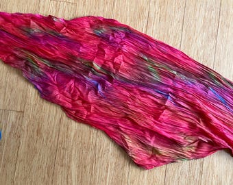 Silk Scarf Red and Multicolor Crinkled Texture Fall Accessory