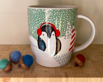 Starbucks Mug with Penguin and Trees Collectible Holiday Winter 12 oz. Mug