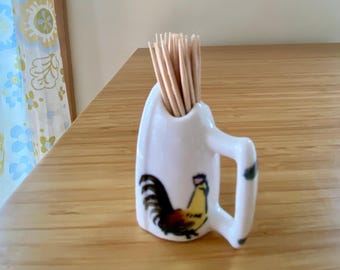 Vintage Iron Shaped Toothpick Holder with Rooster and Chicks Mini Vase Bone China Made in Japan Midcentury