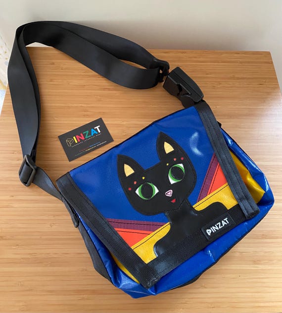 Pinzat Cat Bag Artisan Made Barcelona Spain Crossbody Purse / Shoulder Bag / Technical Bag Upcycled Materials Unique Art Accessory
