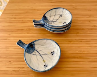 Japanese Fan Sauce Dishes Porcelain Dipping Bowl Trinket Dish Vintage Blue & White Soy Sauce Dish Tea Bag Plate Sold Individually