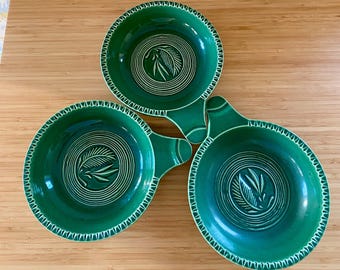 Molde para mantequilla o ensaladera vintage de Red Wing Pottery, marca Ernest Sohn, década de 1950, color verde. 3 unidades disponibles.