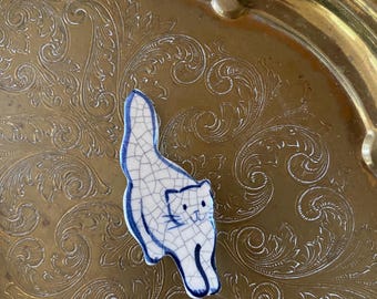 Vintage Kitty Cat Pin Brooch Dedham Pottery Style Signed 1994 The Potting Shed