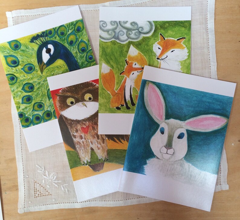 CARDS Bunny Card Set recycled paper artisan cards Set of 5 Rabbit design easter spring card image 4