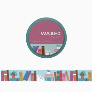 Washi Tape Cozy Library Cat and Books for Scrapbooking, Letters, Gift Decorating etc