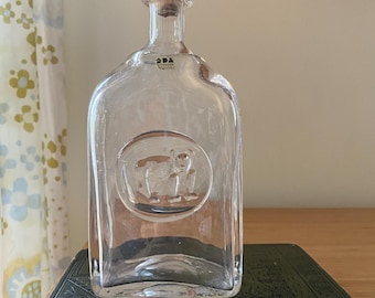 Erik Hoglund Kosta Boda Decanter: Mid-Century Swedish Art Glass Bull Relief