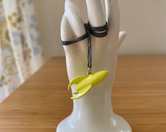 Rocket Ship Necklace by Tina Lilienthal Enamel Pendant on Antiqued Sterling Silver Chain