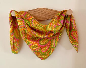 Vintage Silk Scarf by Glentex Made in USA Circa 1960s Groovy Pattern 23”