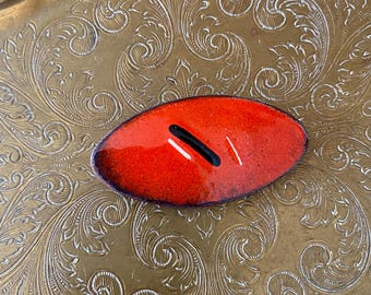 Brooch: Vintage Mid Century Modern Enamel on Copper Pin