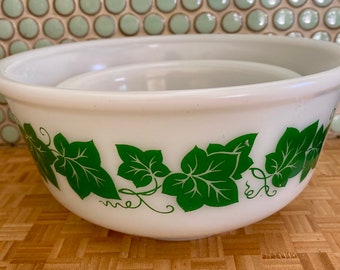 Hazel Atlas Milk Glass Bowl Set of 2 Vintage Ivy Pattern Nesting Bowls Depression Glass