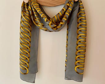 Vintage Silk Scarf by Glentex Made in Japan Circa 1960s Luxe Pattern Oblong Hand Rolled Hems