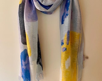Nordstrom Linen & Viscose Scarf/ Shawl Painterly Skyscape