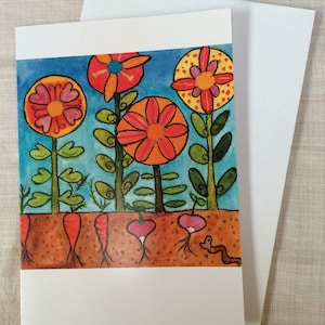 KARTEN Gartenkarten-Set 6 Recyclingpapierkarten mit Umschlägen Wurmkarotte Radieschen Blumen von Fern House Studio NEU