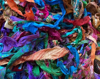 Sari Pure Silk Fabric Remnants Assorted Silk Scraps for Textile Art & Crafts 100g or 50g