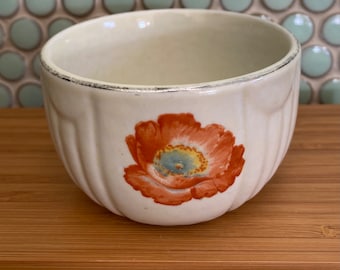 Vintage Custard Cup Halls Superior Quality Kitchenware Small Bowl Orange Poppies